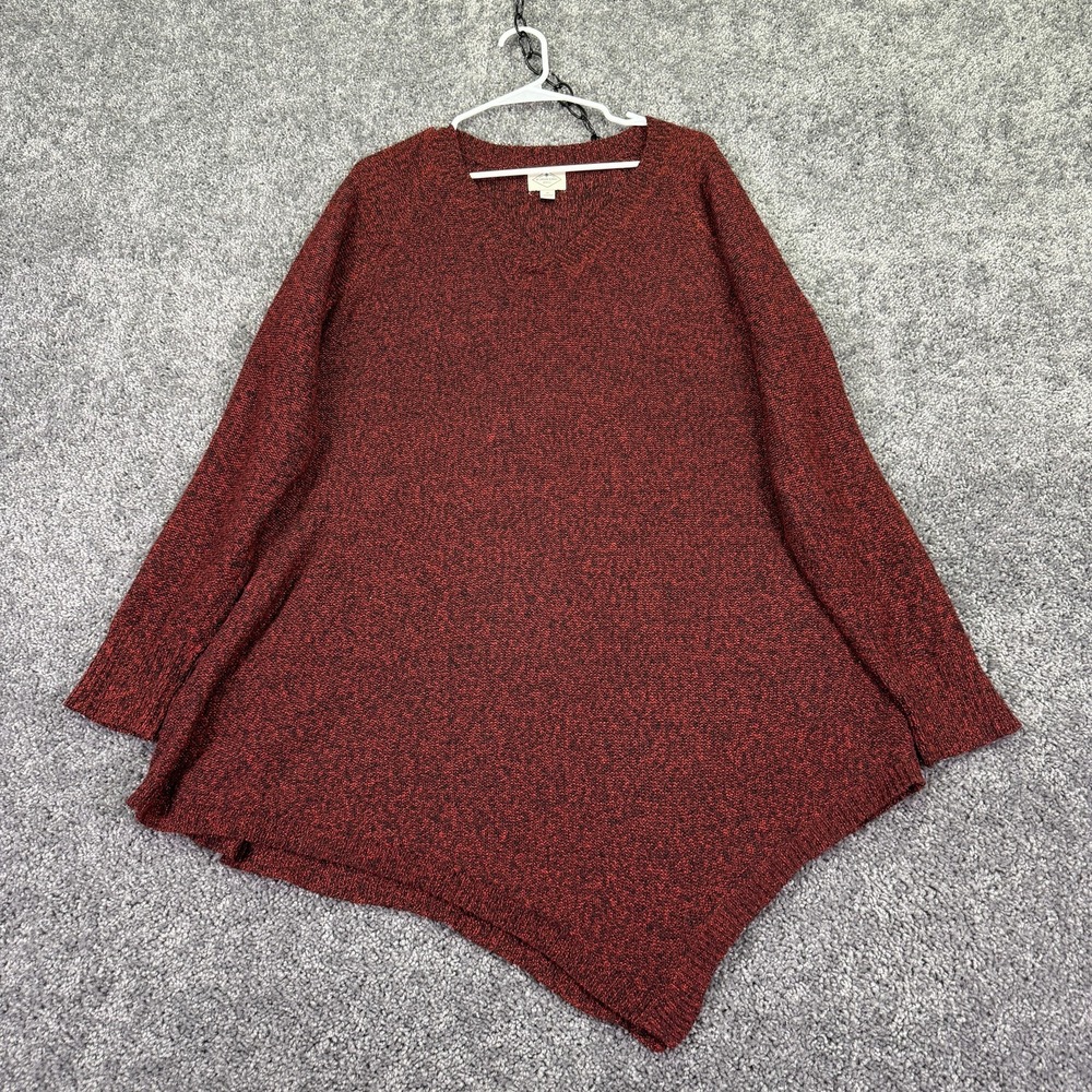 St. John's Bay Sweater Womens 1X Red V Neck Asymmetrical Hem Knit Plus Casual